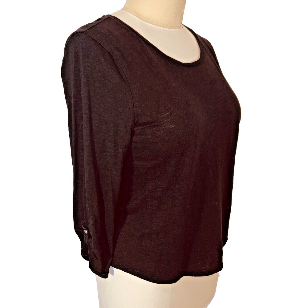 Chico's Blouse Women's XL Black Round Neck Long Roll Tab Sleeve - Picture 3 of 12